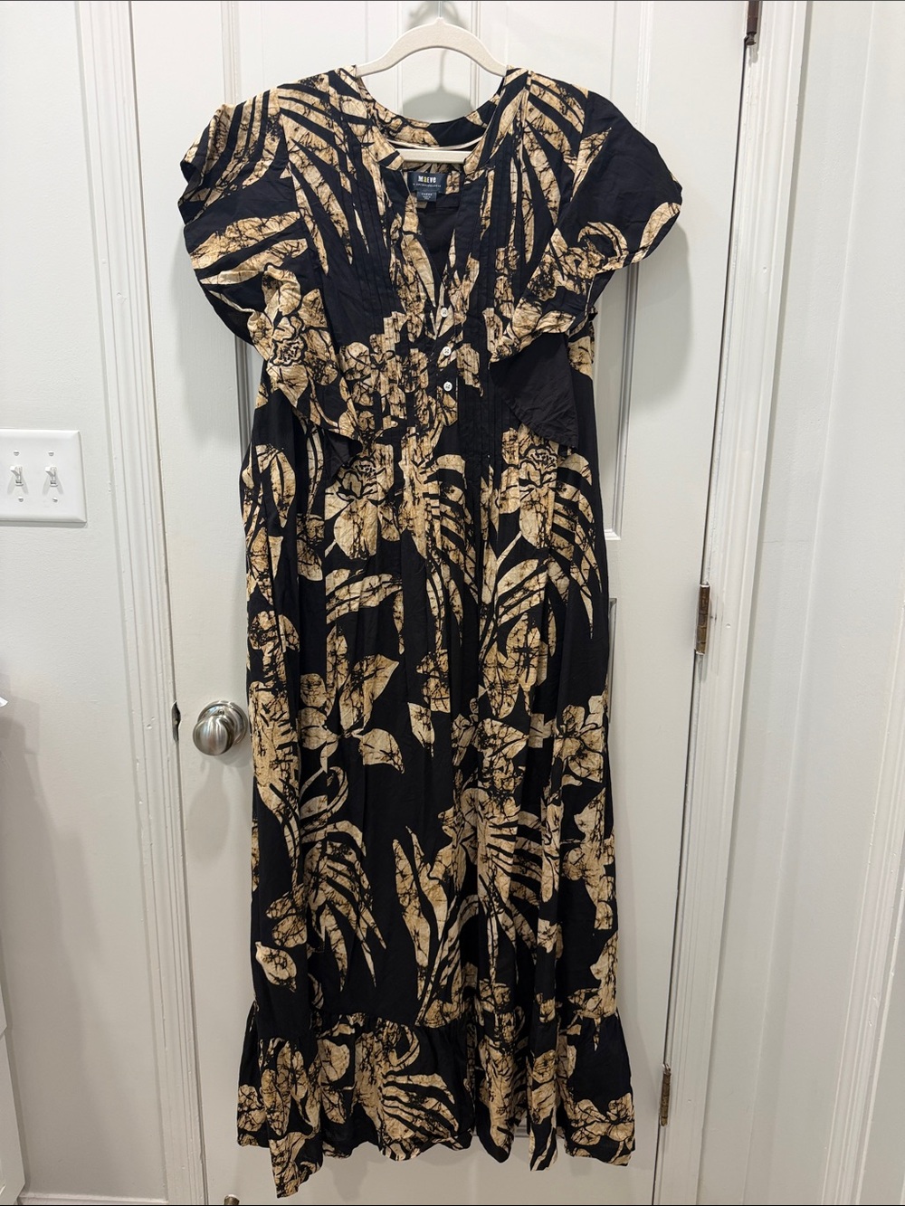 Maeve by Anthropologie Black Maxi Dress with Beige Botanical Print